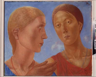 To av dem. Maleri av Kuzma Sergeevich Petrov Vodkin (Petrov-Vodkin) (Kouzma Petrov Vodkin) (Petrov-Vodkin) (1878-1939), olje på lerret