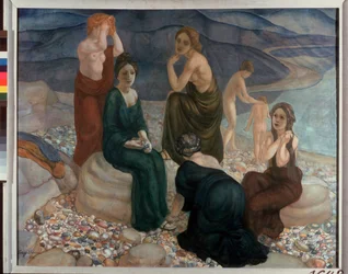 Kysten. Maleri av Kuzma Sergeevich Petrov Vodkin (Petrov-Vodkin) (Kouzma Petrov Vodkin) (Petrov-Vodkin) (1878-1939), olje på lerret