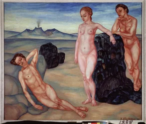 En drøm. Maleri av Kuzma Sergeevich Petrov Vodkin (Petrov-Vodkin) (Kouzma Petrov Vodkin) (Petrov-Vodkin) (1878-1939), olje på lerret