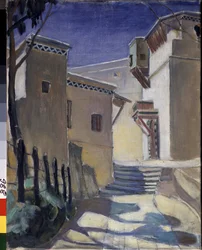 The Kasbah (Casbah), Alger (Casbah, Alger) - Maleri av Kuzma Sergeevich Petrov Vodkin (Petrov-Vodkin) (Kouzma Petrov Vodkine) (Petrov-Vodkine) (1878-1939), olje på lerret