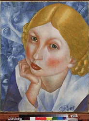 Rias portrett. Maleri av Kuzma Sergeevich Petrov Vodkin (Petrov-Vodkin) (Kouzma Petrov Vodkin) (Petrov-Vodkin) (1878-1939), olje på lerret