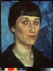 Portrett av poetinnen Anna Akhmatova (Achmatova) (1889-1966). Peinture de Kuzma Sergeyevich Petrov Vodkin (Petrov-Vodkin) (Kouzma Petrov Vodkine) (Petrov-Vodkine) (1878-1939), huile sur toile