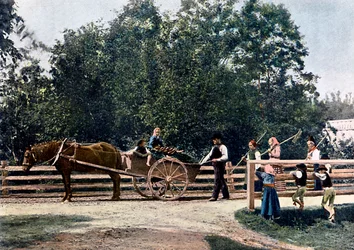 Bønder ved slutten av innhøstingen, Sverige, c1890