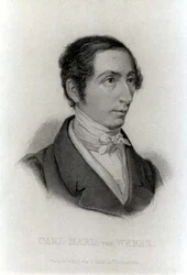 Portrett av Carl Maria von Weber (1786-1826) tysk komponist (gravering) (s/hvitt foto)