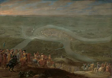 Kong Ludvig XIV og hans følge under beleiringen av Schenkenschans, ca. 1675 (olje på lerret)