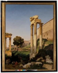 Utsikt over Forum Romanum med templene til Vespasian og Saturn