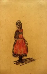 Uten tittel (stående kvinne med rødt forkle)
