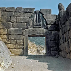 Løveporten: stedet for den antikke byen Mykene på Peloponnes (1500-1100 f.Kr.), Hellas