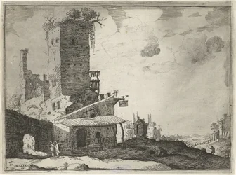 Inn nær et kapell Landskap med gamle romerske bygninger (serietittel)