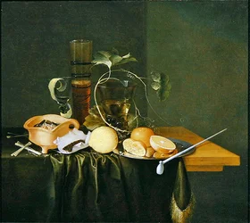 Still Life of a Roemer omgitt av vinranker og frukt (olje på lerret)