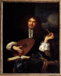 Portrett av en mann som spiller lut: anta portrett av Imbert, kontorist i parlamentet i Aix. Maleri tilskrevet Laurent Fauchier (1643-1672)