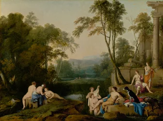 Diana og hennes nymfer i et landskap, 1644
