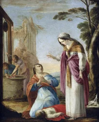 Den hellige Elizabeth av Ungarn (1207-1231) - Den hellige Elizabeth av Thüringen - Miraklet til den hellige Elizabeth av Thüringen - Maleri av Laurent de La Hyre (1606-1656) - Olje på lerret, 77,5x64 - Privat samling
