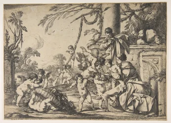 Jomfruen og Kristusbarnet tjent av engler, 1640.