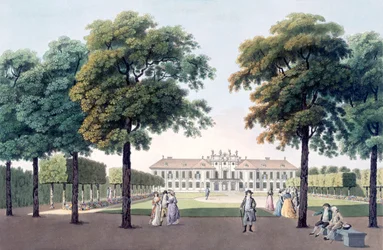 Utsikt over Chateau of Pleasure i Hetzendorf, Wien, 1790-tallet