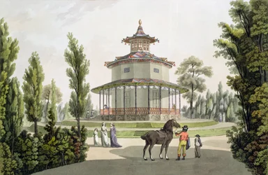 Utsikt over det kinesiske sommerhuset, Palace of Lichtenstein ved Eisgrub, gravert av Johann Ziegler (ca. 1750-c. 1812), 1792