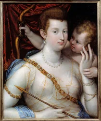 Venus og Amor, maleri av Lavinia Fontana (1552-1614), 1592, H. 0,72 x 0,5 m, Kunstmuseet i Rouen