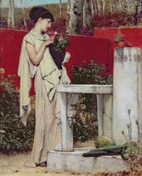 Kvinne med en vase med blomster