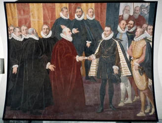 Møte mellom Doge Giacomo Durazzo Grimaldi og spedbarnet Don Juan fra Østerrike (fersk