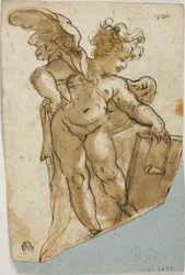 Stående Putto som holder nettbrett