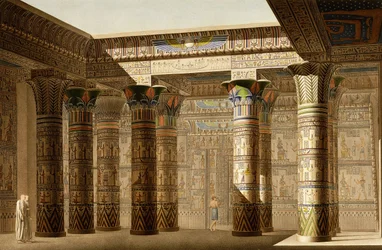 Portiko av det store tempelet Philae, Nubia, ca. 1809-1812 (fargegravering)