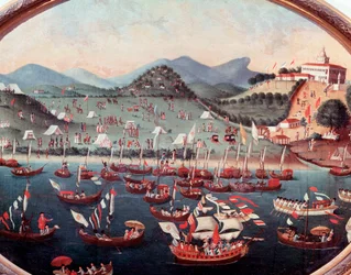 Havprosesjon foran Lazarus Hospital (Lazarus) i Rio de Janeiro i Brasil Akvarell av Leandro Joaquim (1738-1798) Rio de Janeiro fra 1700-tallet, National Historical Museum