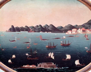 Hvalfangst i Guanabarabukta i Brasil Akvarell av Leandro Joaquim (1738-1798) Rio de Janeiro fra 1700-tallet, National Historic Museum