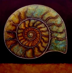 Ammonite Gold and Burgundy, 2021 (olje på lerret)