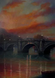 Solnedgang ved Richmond Bridge, 2022 (olje på lerret)