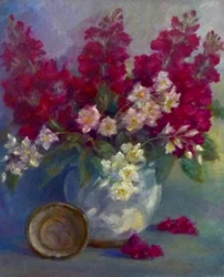 Aksjer og appelsinblomst; 2020; (olje på lerret)