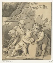 Fire putti med vase