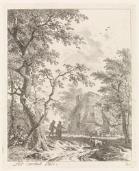 To turgåere på en gård Landskap med figurer (serietittel)