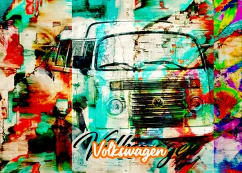 Fargerik kunst med vintage-varebiler