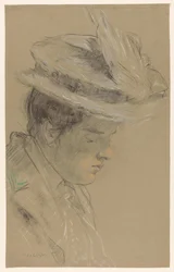 Kvinne med hatt, ser ned
