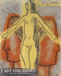 «Naken kvinne mellom to mannehoder som ser bort fra hverandre» (1933) av Leo Gestel.