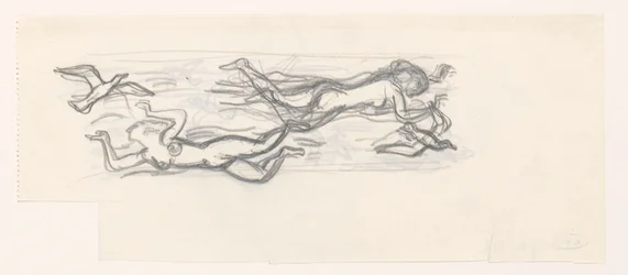 Svevende nakne kvinner på himmelen blant måkene