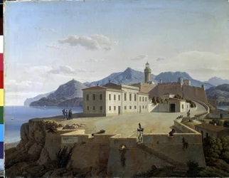 Napoleon Bonaparte i Portoferraio. Napoleon Bonaparte i Portoferraio. Napoleon Ier Bonaparte (1769-1821) i eksil i Portoferraio (Italia) en 1814. Peinture de Leo Von Klenze (1784-1864)