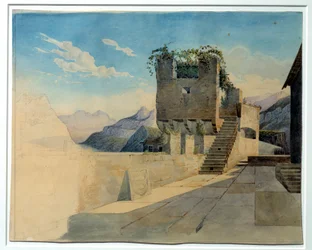 Vertshusets terrasse. Maleri av Leo Von Klenze (1784-1864)