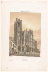 Utsikt over fasaden til katedralen i Bourges Bourges. Facade de la cathédrale (tittel på objekt) Contemporary France (serietittel) La France de nos jours (serietittel på objekt)