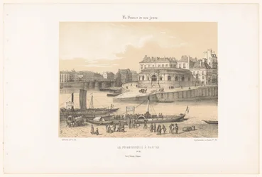 Utsikt over fiskehallen i Nantes fra brygga La poissonnerie à Nantes (tittel på objekt) Contemporary France (serietittel) La France de nos jours (serietittel på objekt)