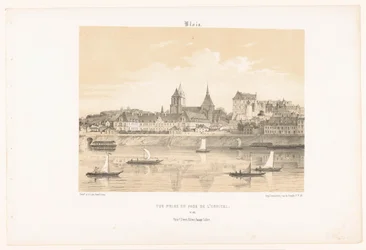 Utsikt over sykehuset i Blois fra den andre siden av Loire blois. Vue-pris en face de l
