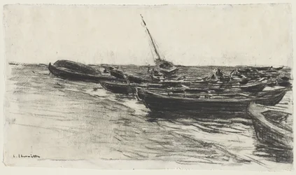 Fiskebåter på stranden ved Étretat