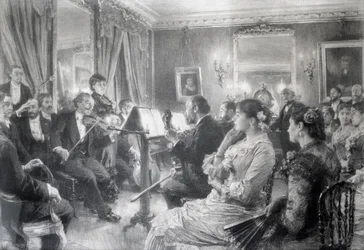 Kvartetten eller The Musical Evening at House of Amaury Duval, 1881 (kull på papir)
