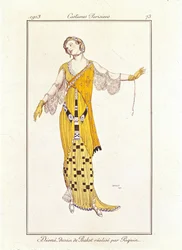 3285642 Dione, tegning av Bakst laget av Jeanne Paquin. Pariserkostymer nr.73