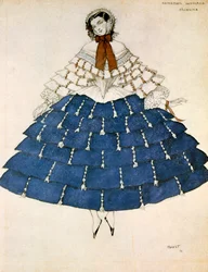 Chiarina, design for et kostyme for balletten Carnival komponert av Robert Schumann, 1919.