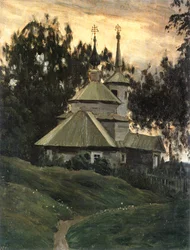 Kirke på landet (olje på lerret)