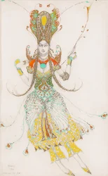 Kostymedesign for Tamara Karsavina som 'The Firebird'