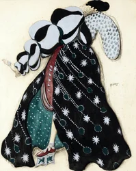 Kostymedesign for balletten ""La Legende de Joseph"" av R. Strauss - Bakst, Leon (1866-1924) - 1914 - Akvarell, Gouache på papir - 33x28 - Privat samling