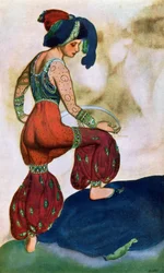 Kostymedesign for den røde sultanen, fra Sheherazad (farge litho)