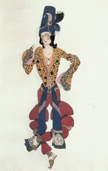 Kostymeskisse for en indisk ungdom til balletten «Sjeherezade» av Rimski-Korsakov (gouache, akvarell, gull på papir)